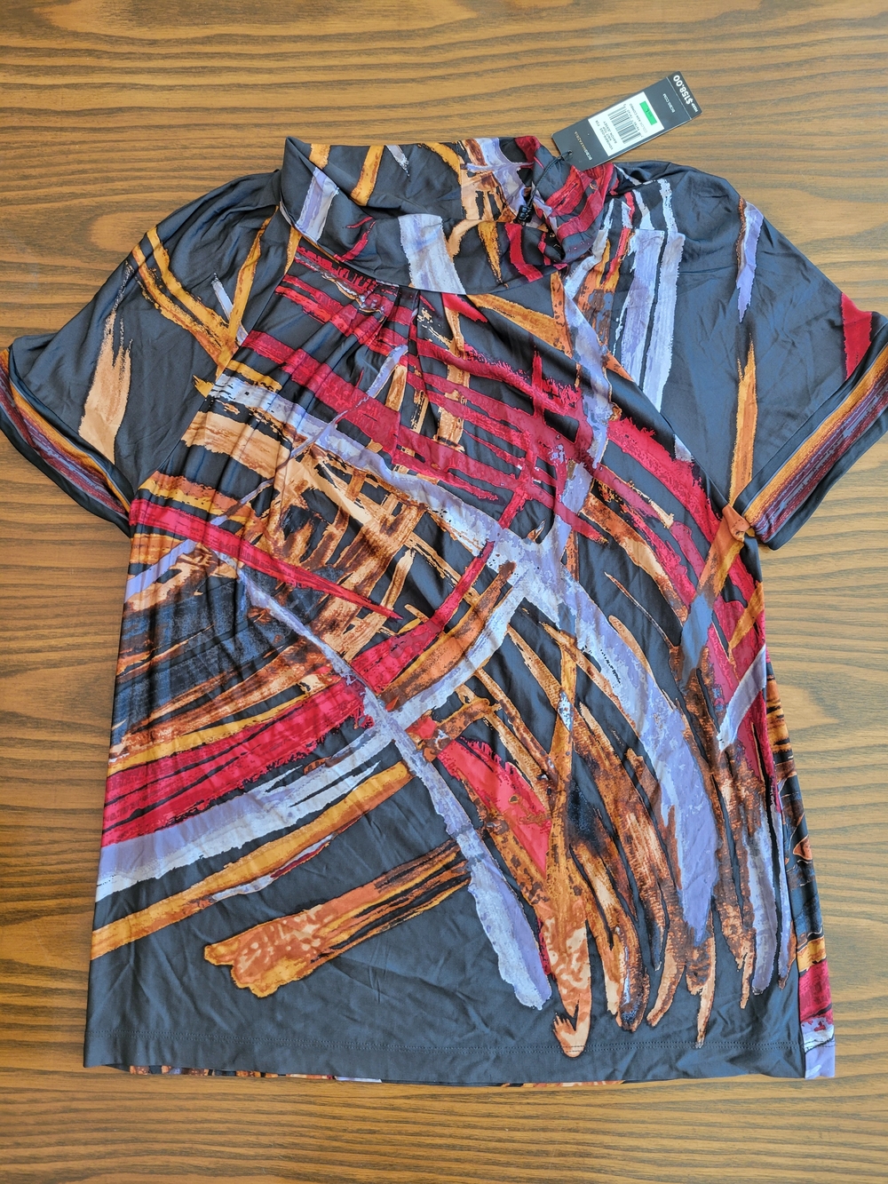 NWT -- BCBGMaxAzria Abstract Brushstroke Short-Sleeve Top | Size: L